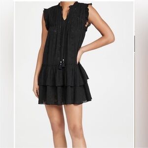 NEW Playa Lucila Black Eyelet Ruffle Tiered Mini Dress Cover-Up Boho Beachy S